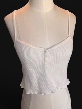 Florence by Mills White Ribbed Knit Cropped Tank with Button Front